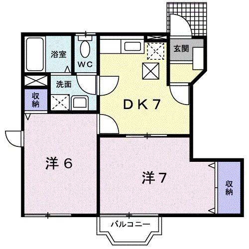 ソレアードヒルズ(2DK/1階)の間取り写真