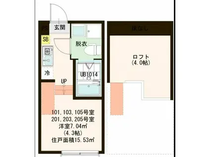 ハーモニーテラス青井VIII(ワンルーム/2階)の間取り写真