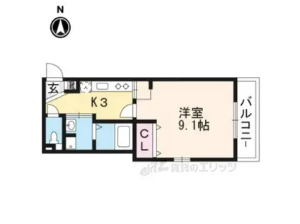 グリーンヒル冷泉通(1K/4階)の間取り写真