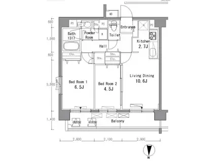 パークアクシス滝野川(2LDK/3階)の間取り写真
