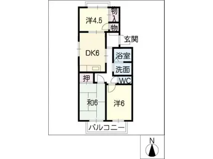 サニーフラッツ岸(3DK/2階)の間取り写真