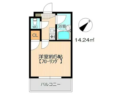 カザリヤハイツ大橋(1K/1階)の間取り写真