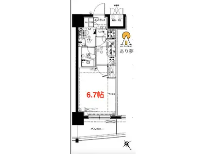 グランフォース横浜伊勢佐木町(1K/6階)の間取り写真