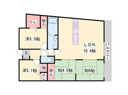 ローズヴィラ東加古川(4LDK/6階)の間取り写真