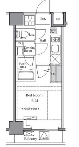 BLUROCK東品川(1K/6階)の間取り写真