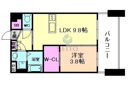 LUXE服部天神(1LDK/6階)の間取り写真