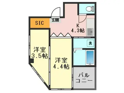 第1服部マンション(2K/3階)の間取り写真