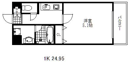 アミーグランコート三宮(1K/8階)の間取り写真