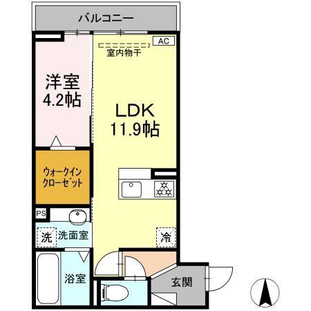 D-ROOM南高橋町ウエスト(1LDK/2階)の間取り写真