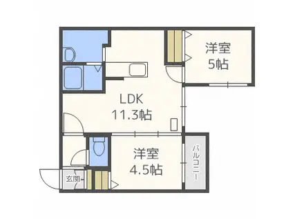 トロワエール南郷(2LDK/3階)の間取り写真