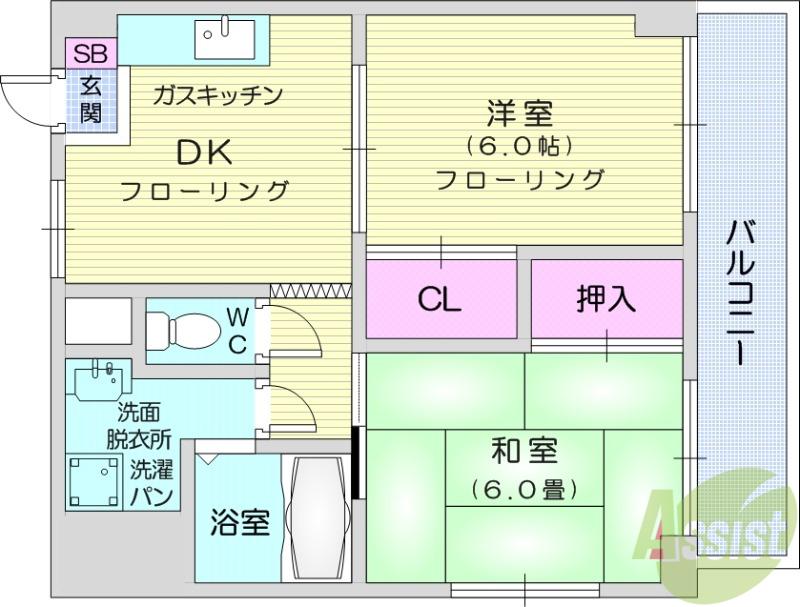豊徳ハイツ(2DK/1階)の間取り写真