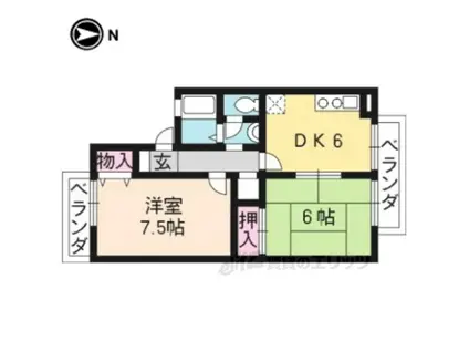 ナトゥーラ西賀茂(2DK/2階)の間取り写真