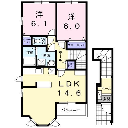 グレイスフルレジデンスB(2LDK/2階)の間取り写真