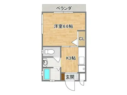 Kハウス(1K/2階)の間取り写真
