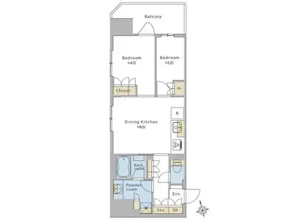 BRILLIA IST 浅草橋(2DK/12階)の間取り写真