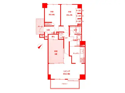 神グランパレス根岸森林公園(3LDK/1階)の間取り写真