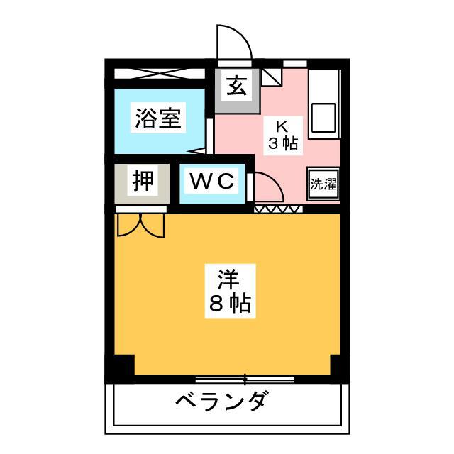 シャトルI(1K/2階)の間取り写真