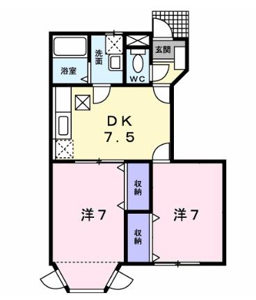 ジュネスコートY(2DK/1階)の間取り写真