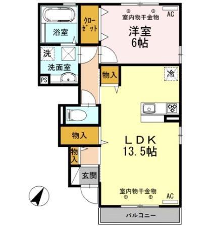 D-ROOM小矢部 A棟(1LDK/1階)の間取り写真