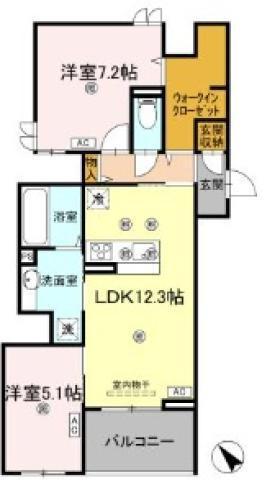 ビルゴ中吉野(2LDK/2階)の間取り写真
