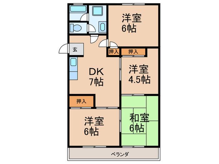 エメラルドマンション牧山C棟(4DK/5階)の間取り写真