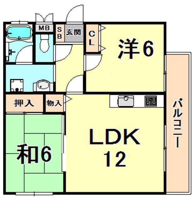 夙川大谷ハウス(2LDK/3階)の間取り写真