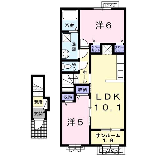 ルミエール(2LDK/2階)の間取り写真