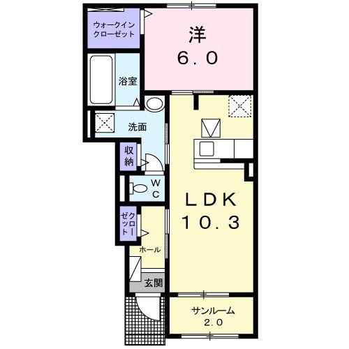 ホープ・ヴィレッジ(1LDK/1階)の間取り写真