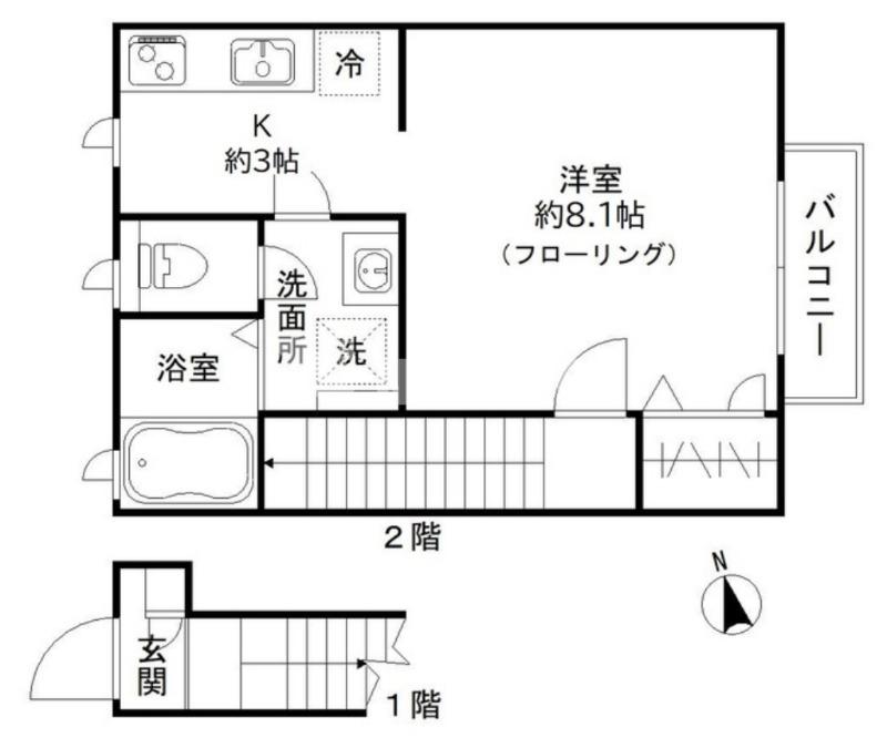 ペアパレス三軒茶屋(1K/2階)の間取り写真