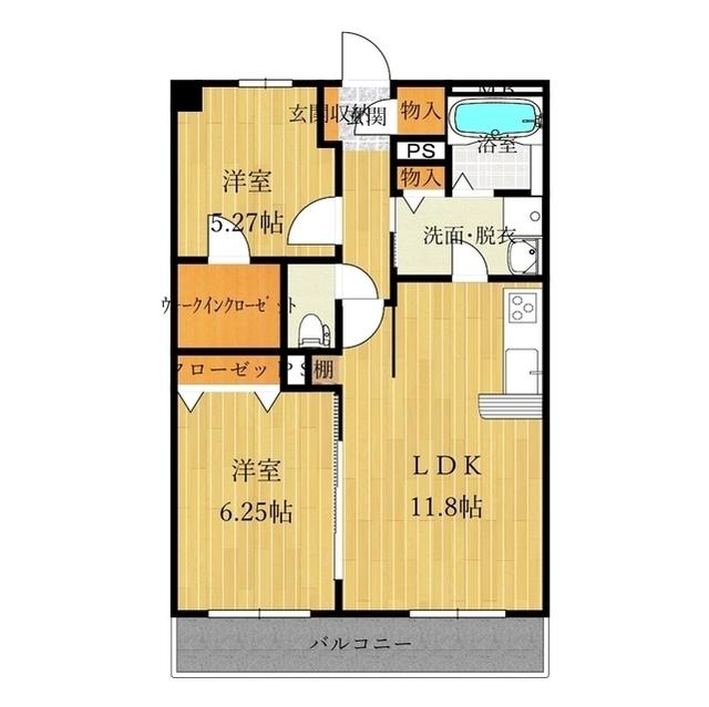 サンパーシモン(2LDK/1階)の間取り写真