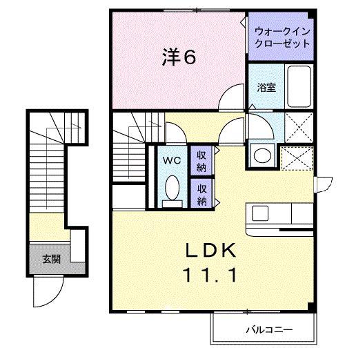 ローズコートB(1LDK/2階)の間取り写真