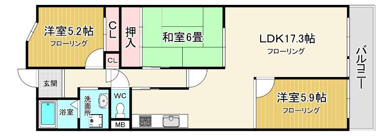 日商岩井石橋マンション(3LDK/4階)の間取り写真