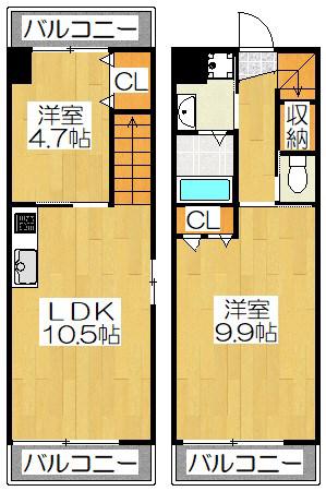 ラヴィータ二条月光(2LDK/1階)の間取り写真