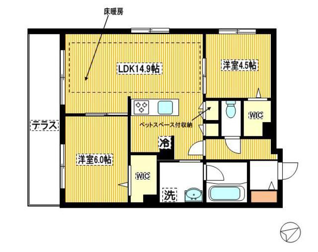 アノイエ 東棟(2LDK/1階)の間取り写真