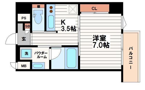 ルミエール南船場(1K/5階)の間取り写真