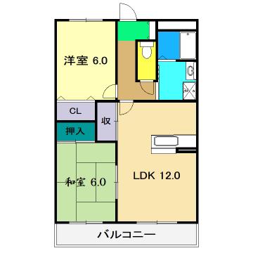 トゥジュール・ヴェール(2LDK/3階)の間取り写真
