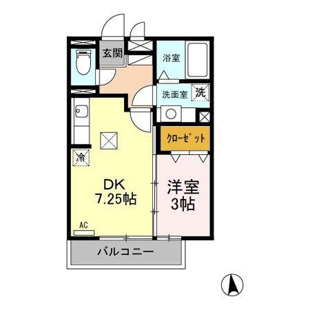 エピナール E(1DK/1階)の間取り写真