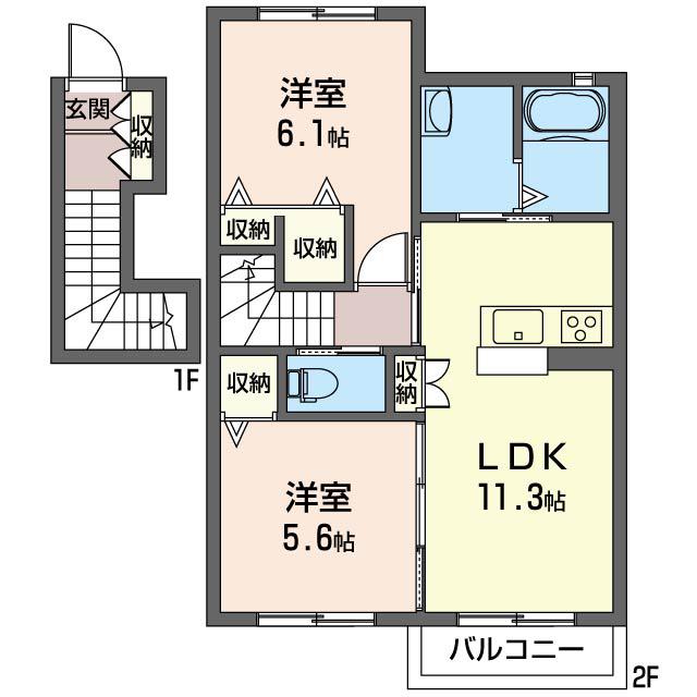 シャーメゾン宮前 B(2LDK/2階)の間取り写真