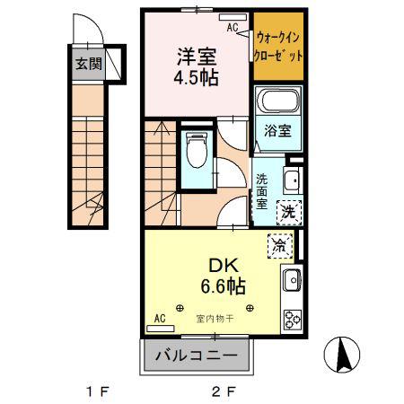 スペラーレ(1DK/2階)の間取り写真