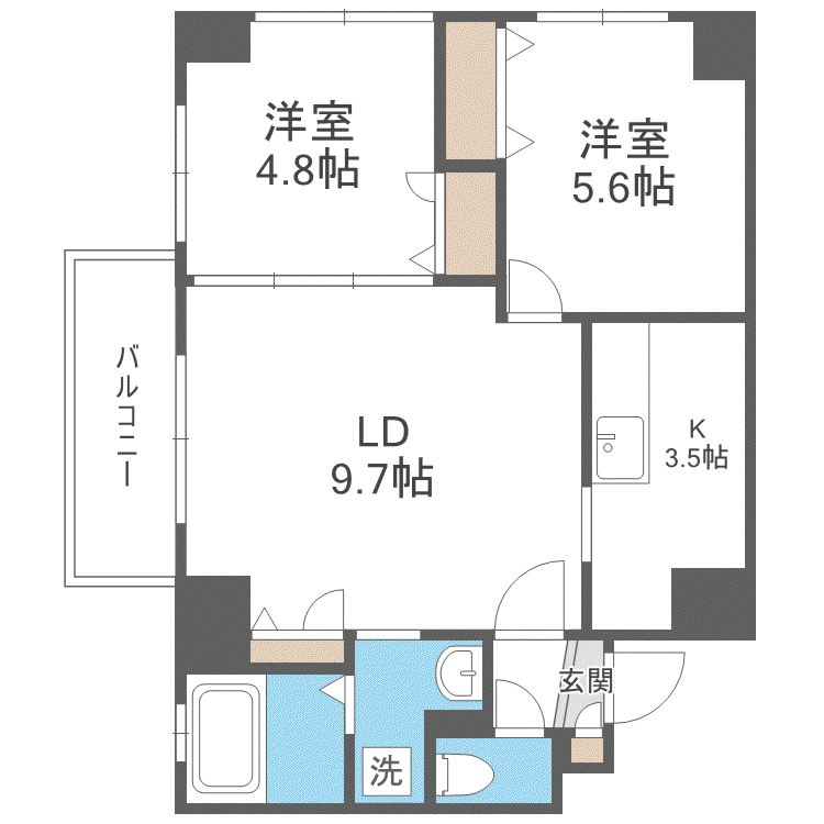 プライマル札幌琴似(2LDK/4階)の間取り写真