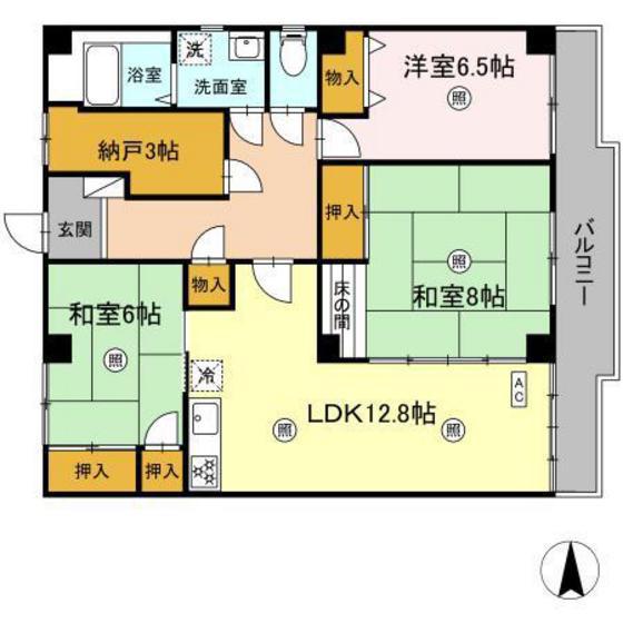 フラット新屋敷(3LDK/2階)の間取り写真