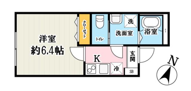 FELICE上福岡(1K/1階)の間取り写真