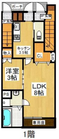 POLARISS棟(1LDK/1階)の間取り写真