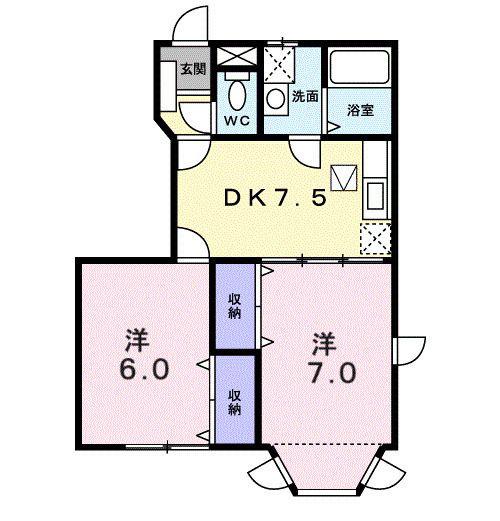 セレッソヒルズ(2DK/1階)の間取り写真