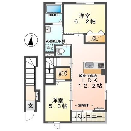 シーダー湖西(2LDK/2階)の間取り写真