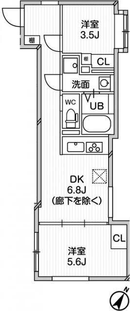 エクサム中目黒2(2DK/3階)の間取り写真