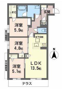 メゾン・ド・クレール(3LDK/1階)の間取り写真
