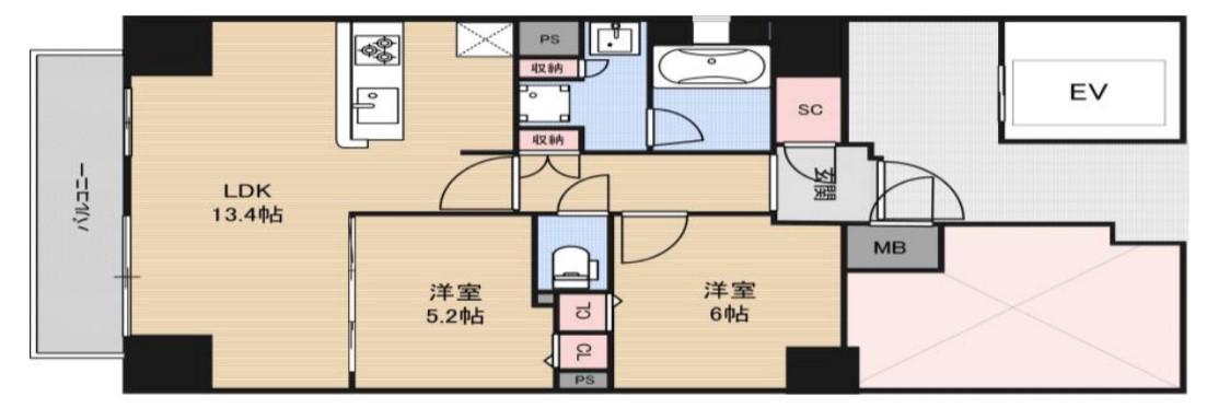 プレサンス心斎橋レヨン(2LDK/6階)の間取り写真