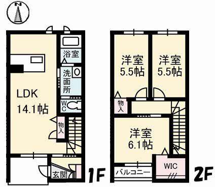 ブランシェ佐藤 3棟(3LDK/2階)の間取り写真