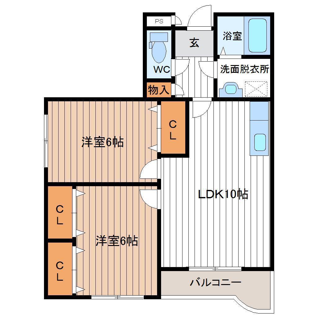 フローラ長者(2LDK/1階)の間取り写真